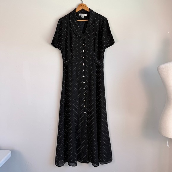David Warren Dresses & Skirts - Vtg David Warren NY Button Front Maxi Shirt Dress Sz 12 Geometric Print 90s